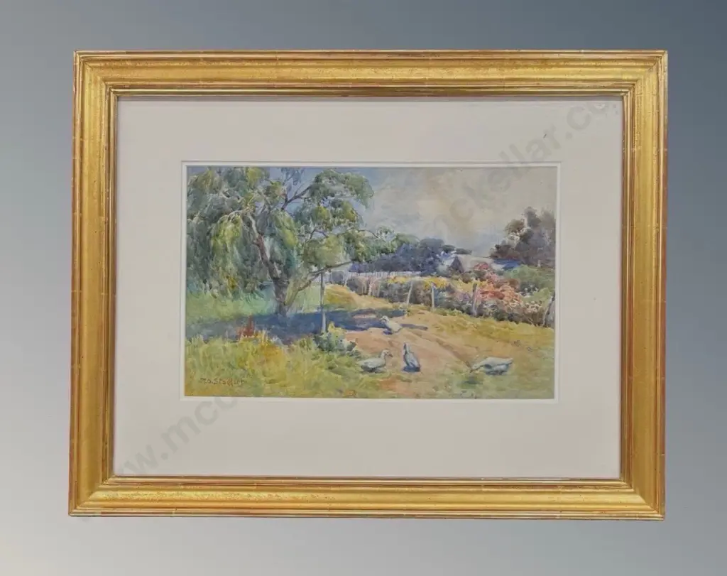 MO Stoddart - Geese in the Lane, watercolour on paper, 270x430mm Image 1++