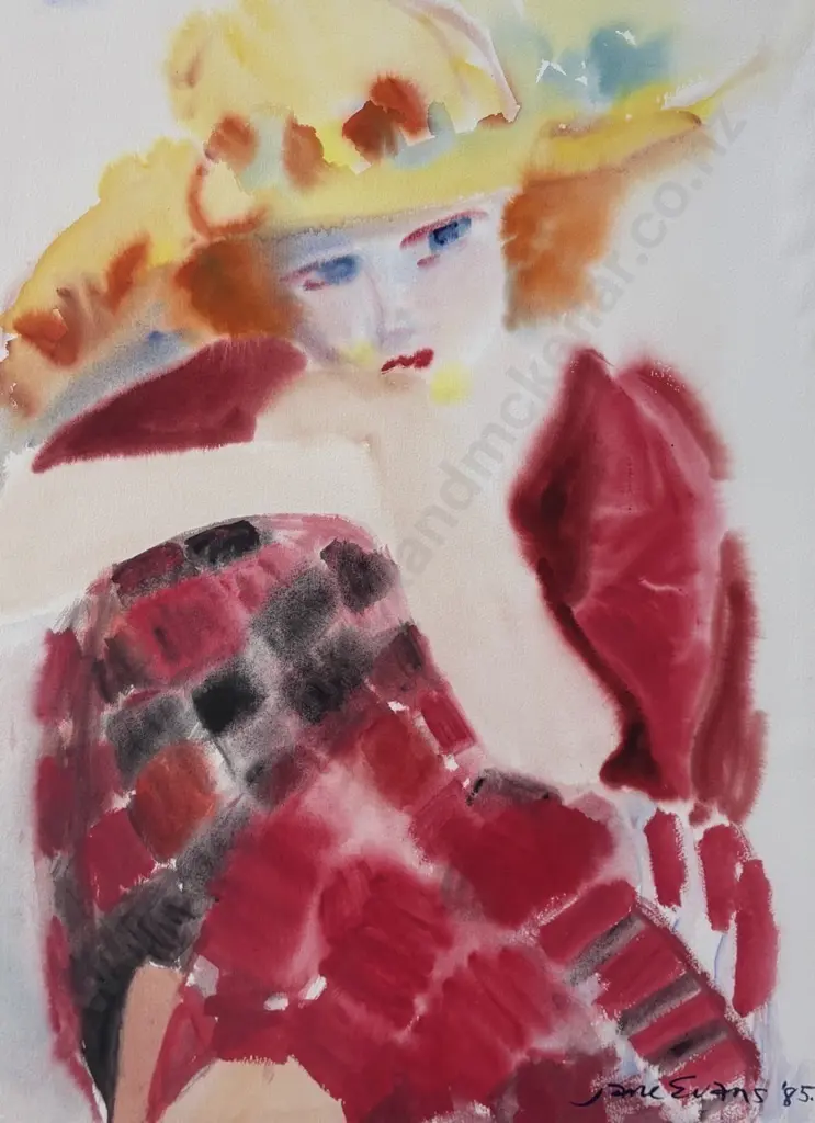 Jane Evans - Woman with Yellow Hat, 1985, gouache on paper, 730x530mm Image 1++