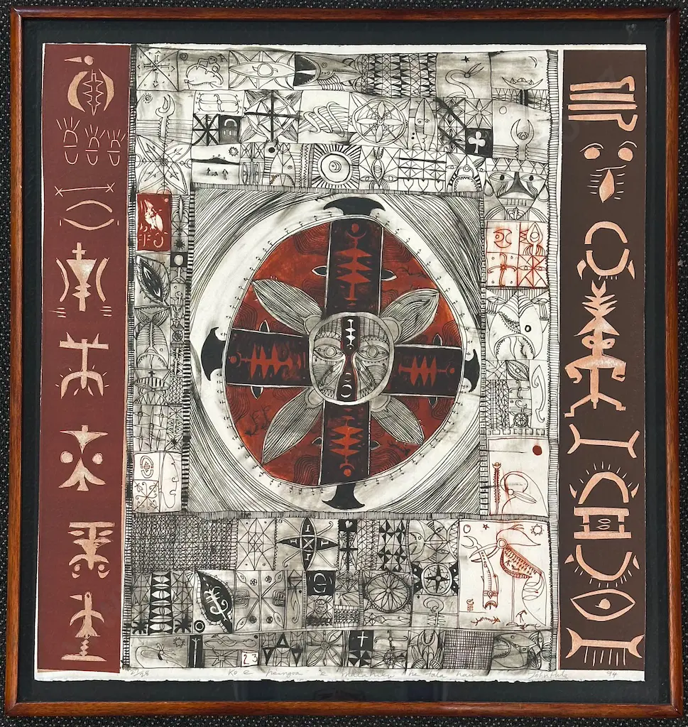 John Pule - Ko e heingoa e Matahiku ha tala au, 1994, 27/28 lithograph on paper, 840x800mm Image 1++