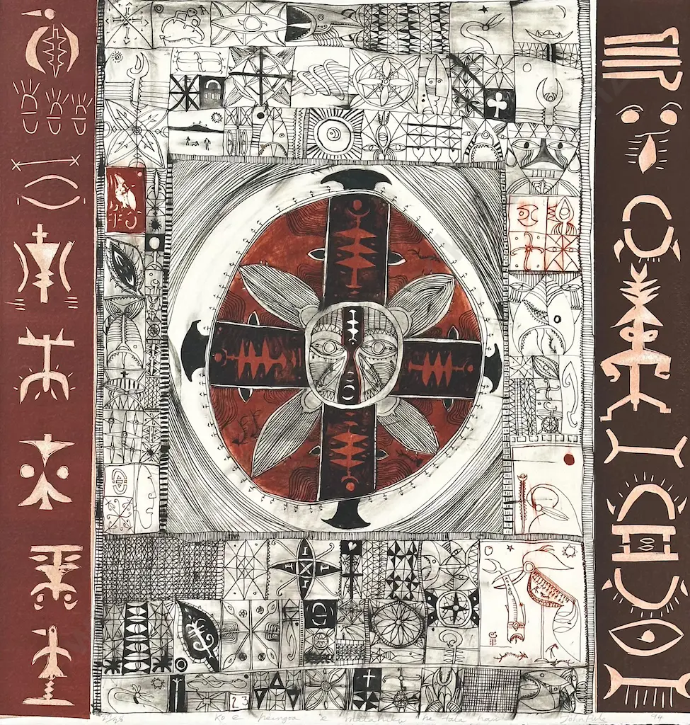 John Pule - Ko e heingoa e Matahiku ha tala au, 1994, 27/28 lithograph on paper, 840x800mm Image 1++
