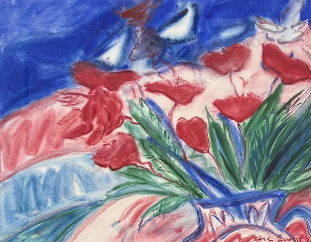 Jane Evans - Poppies, 1988, gouache on paper, 600x790mm Image 1++