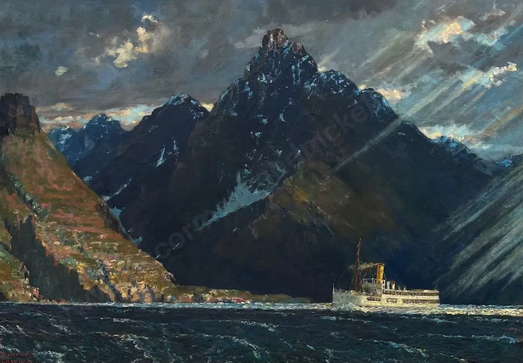 Duncan Darroch - TSS Earnslaw in front of the Remarkables, oil on canvas, 600x860mm Image 1++
