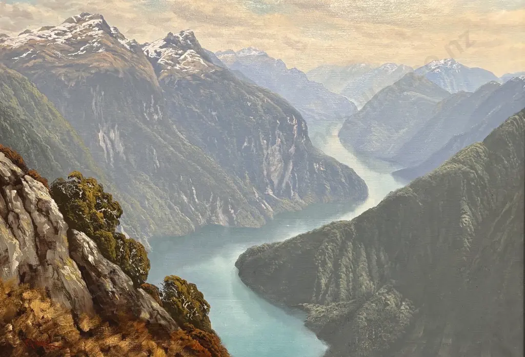 Jonathan White - Broughton Arm, Breaksea Sound, Fiordland, 1977, oil on canvas, 700x1000mm Image 1++