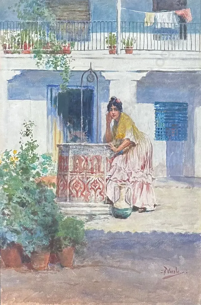 Charles N Worsley - A Sevillian Patio, watercolour on paper, 540x365mm Image 1++