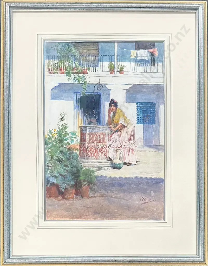 Charles N Worsley - A Sevillian Patio, watercolour on paper, 540x365mm Image 1++