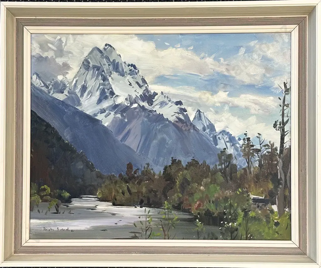 Douglas Badcock - Mt Tuhawaiki, Lower Hollyford Valley, 2010, oil on board, 390x490mm Image 1++