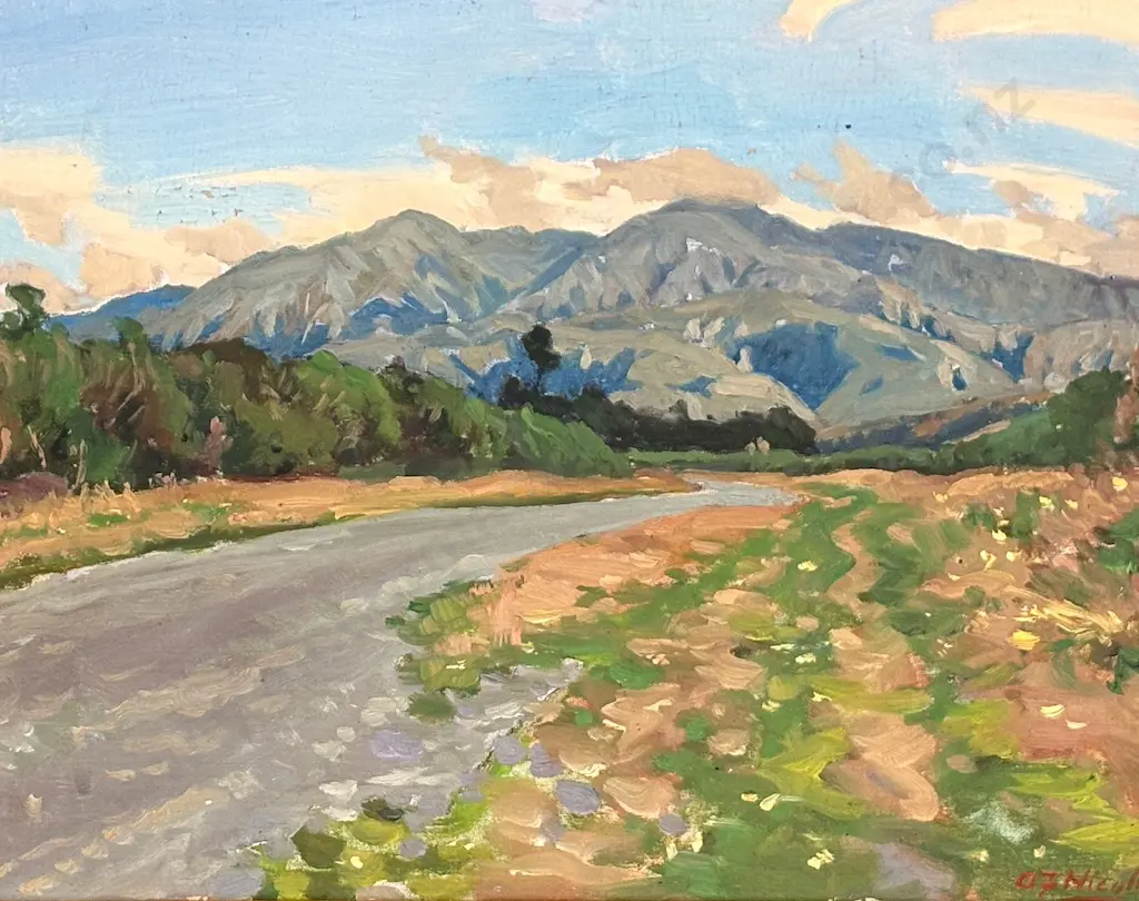 Archibald Nicoll - Country Lane, Canterbury Hills, oil (some flaking), 290x380mm Image 1++