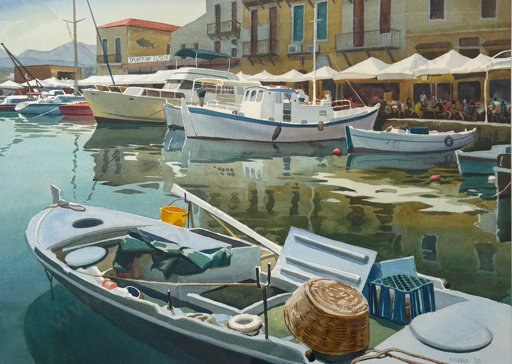 Don McAra - Quayside, Rethymnon Crete, watercolour on paper, 520x720mm Image 1++