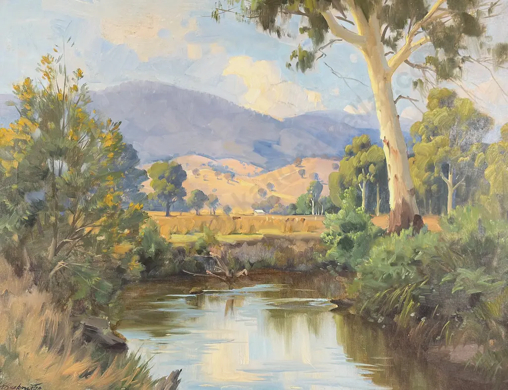 Ernest Buckmaster - Rubicon River, Thornton, Vic, oil on canvas, 685x900mm Image 1++