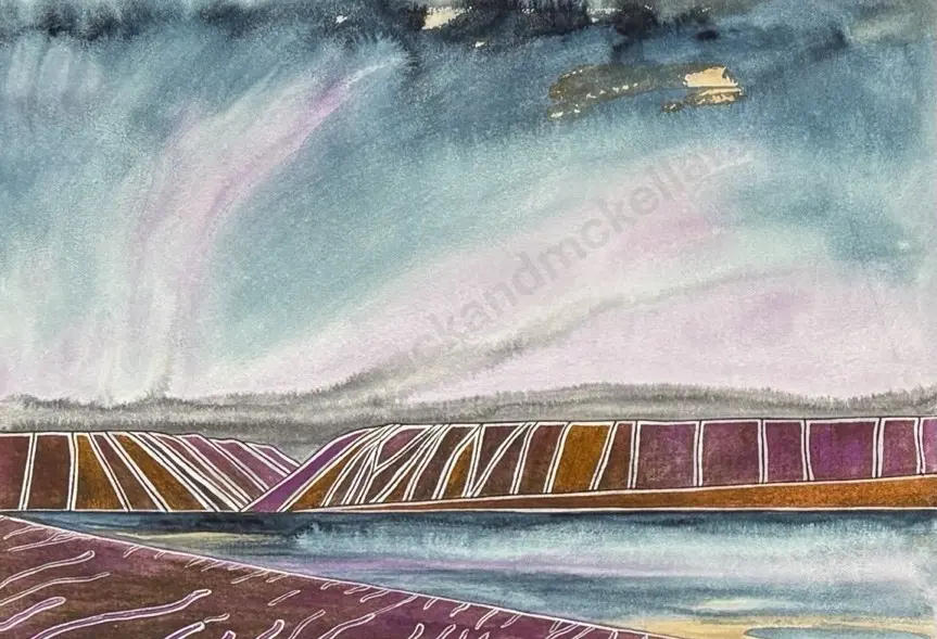 Marilynn Webb - Snow Fall Lake, Matunerangi, 1989, watercolour and pastel on paper, 390x560mm Image 1++