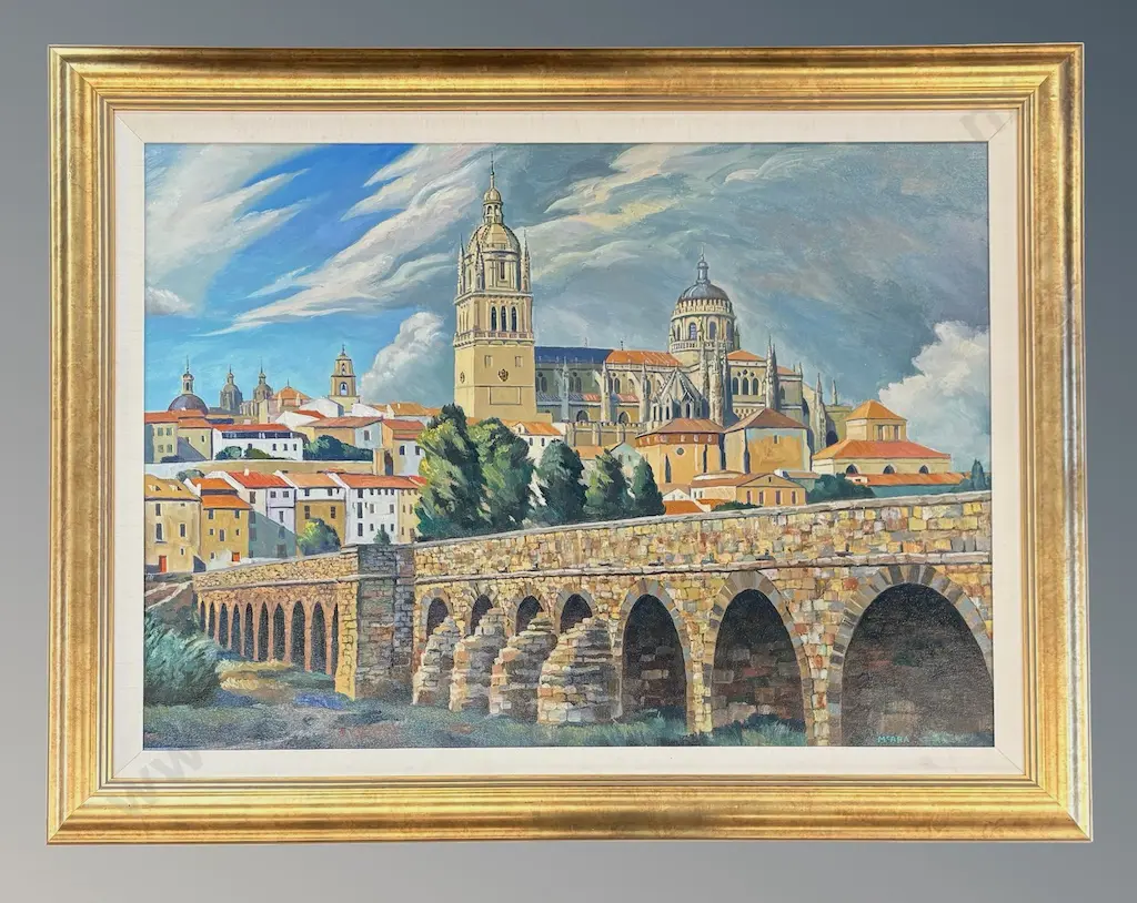 Don McAra - Roman Bridge and Cathedral Towers, Salamanca, Spain, oil on board, 730x1020mm Image 1++