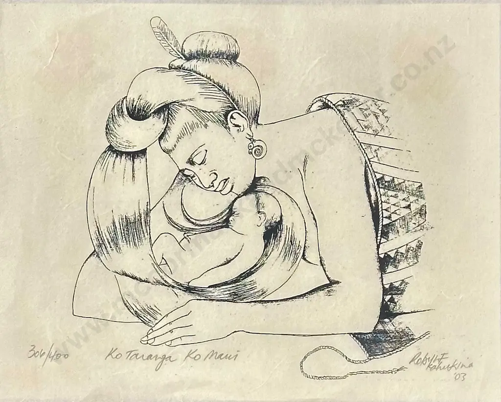 Robyn Kahukiwa - Ko Taranga Ko Maui, 306/400, 2003, work on paper, 300x380mm & The Art of Robyn Kahukiwa Hardcover Image 1++