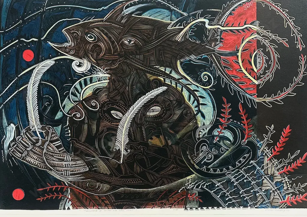 Michel Tuffery - Tangaroa at Te Raekaihau Point, "Lua", 2006, lithograph on paper, 690x990mm Image 1++
