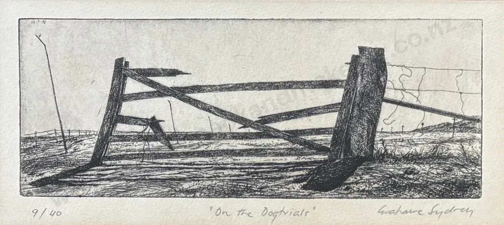 Grahame Sydney - On the Dog Trials, etching on paper 9/40, 120x265mm Image 1++