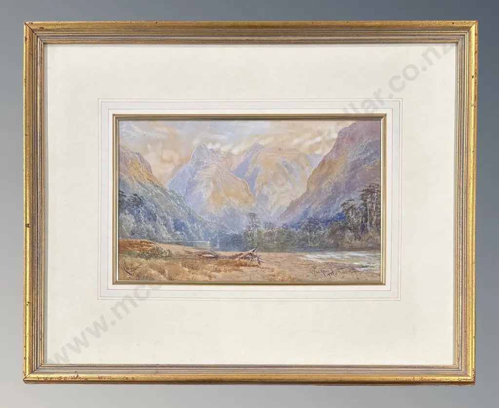 LW Wilson - First Rapid, Arthur River Milford Sound, watercolour on paper, 190x310mm Image 1++