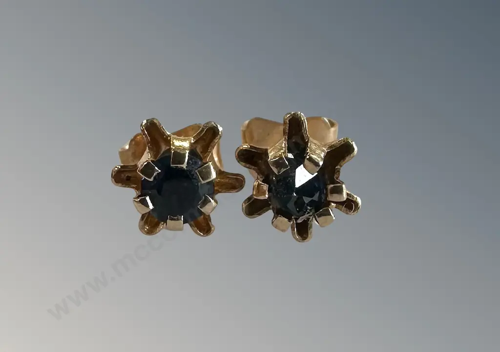 Pair of 9ct Gold and Sapphire Studs, TW.7 gms Image 1++