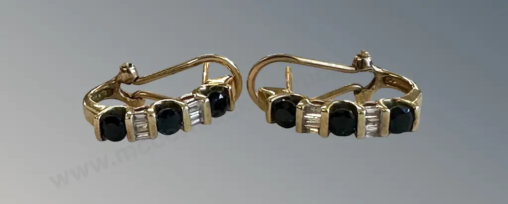 10ct Gold Diamond and Sapphire Earrings, TW3.0gms Image 1++