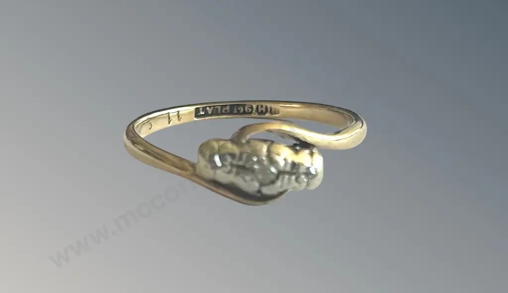 9ct Gold, Platinum and Diamond Ring, Size M/N, TW1.9gms Image 1++