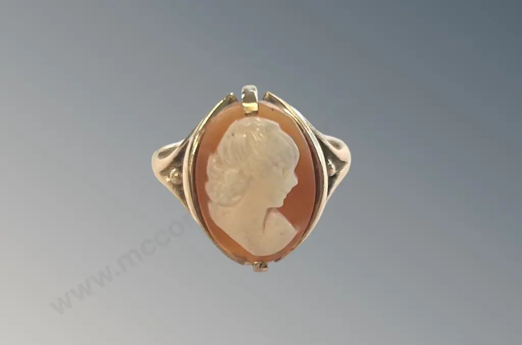 9ct Gold Cameo Ring, Size M, TW4.35gms Image 1++