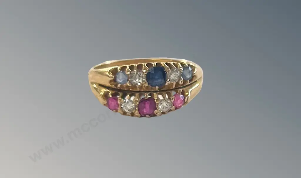 18ct Gold Ruby Sapphire and Diamond Ring, Size K/L, TW3.5gms Image 1++