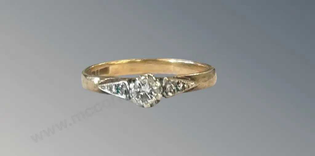9ct Gold Diamond Solitaire Ring with Diamond Accents, Size L, TW1.9gms Image 1++