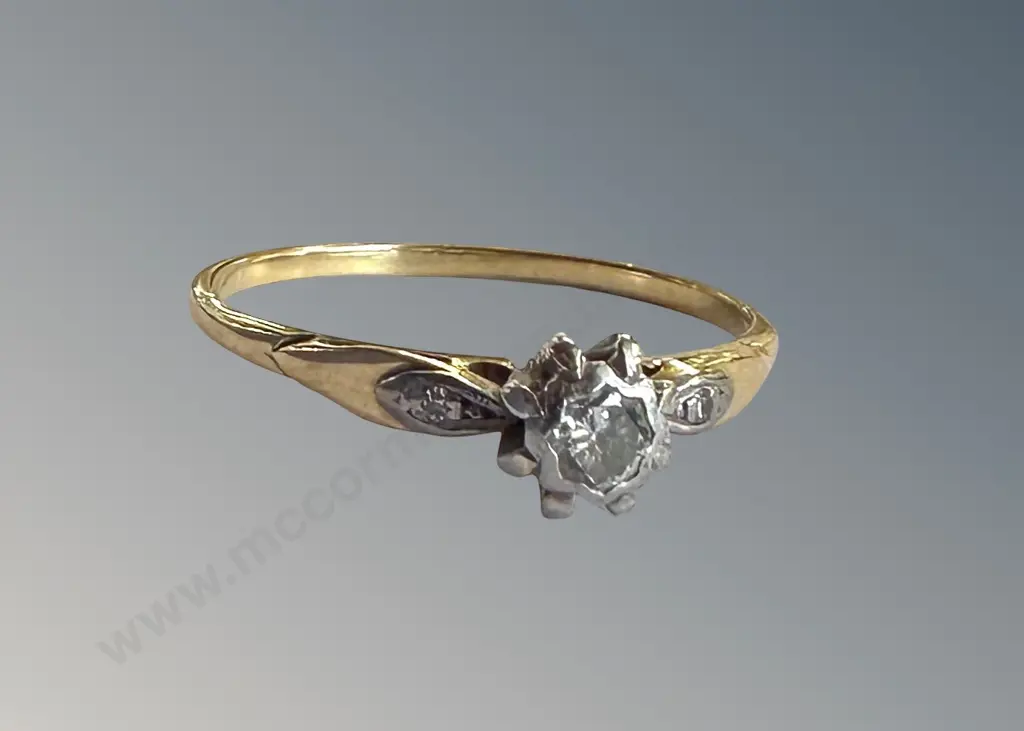 18ct Gold Diamond Solitaire Ring with Diamond Accents, Size N/O, TW3.8gms Image 1++