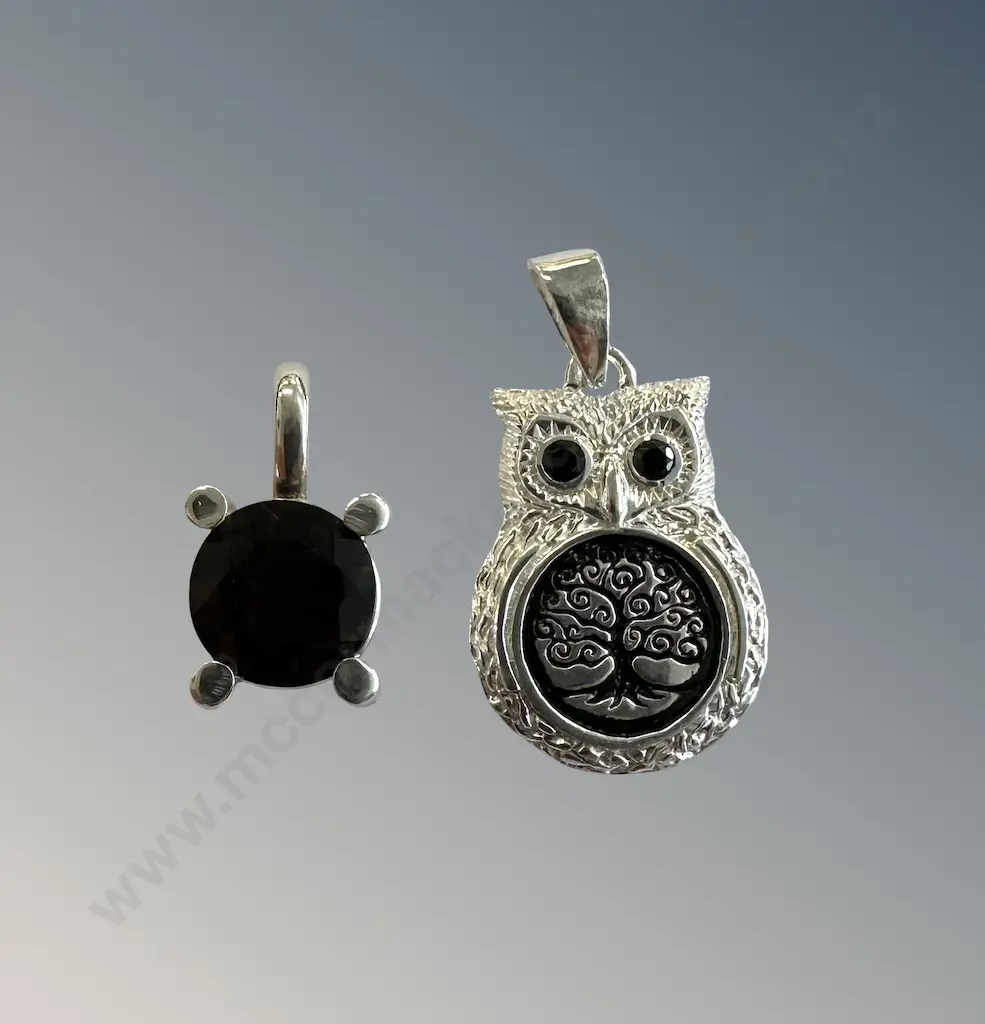 Sterling Silver, Smokey Quartz and Owl Pendant Image 1++