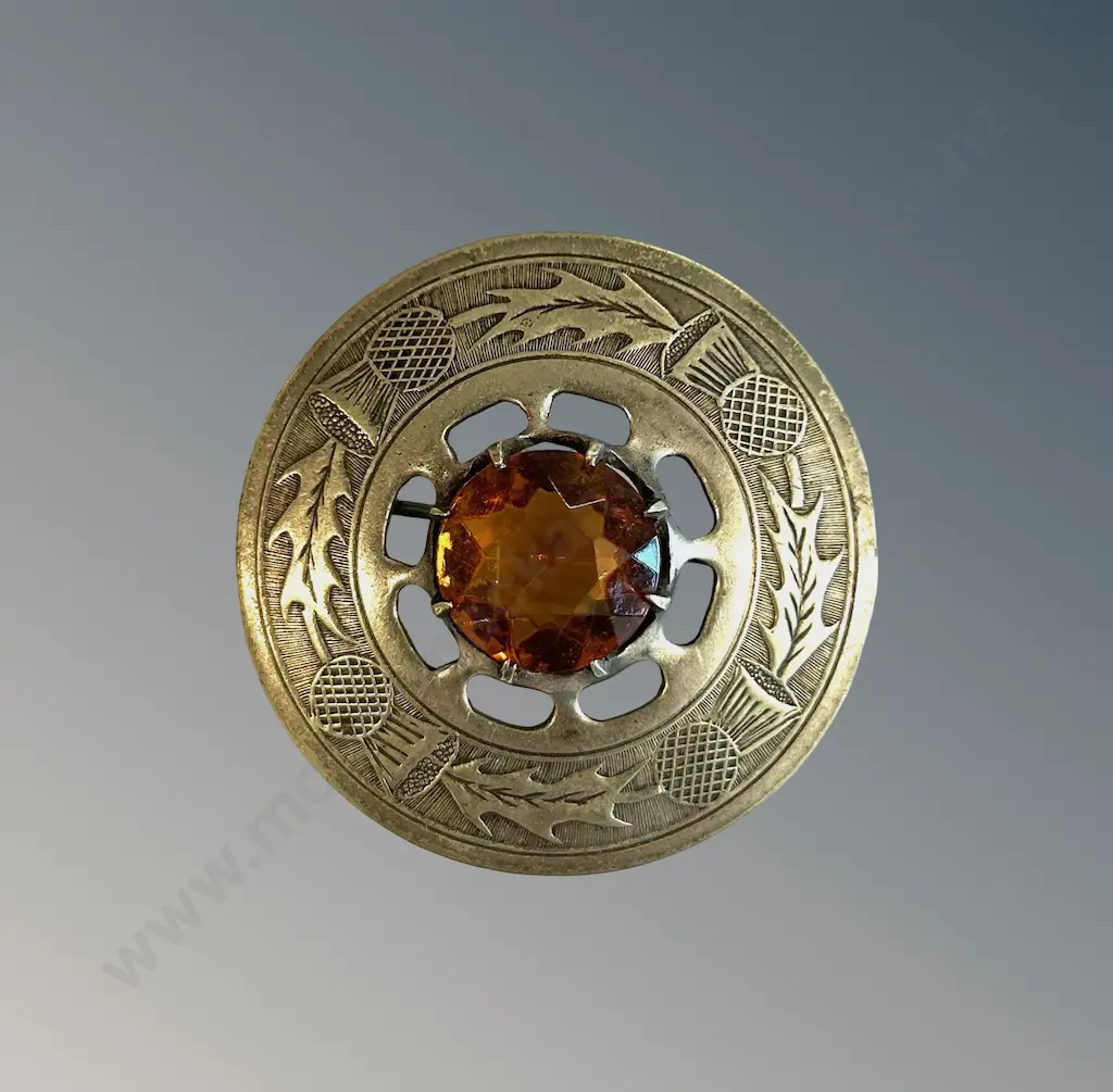 Scottish Silver and Amber Brooch Image 1++