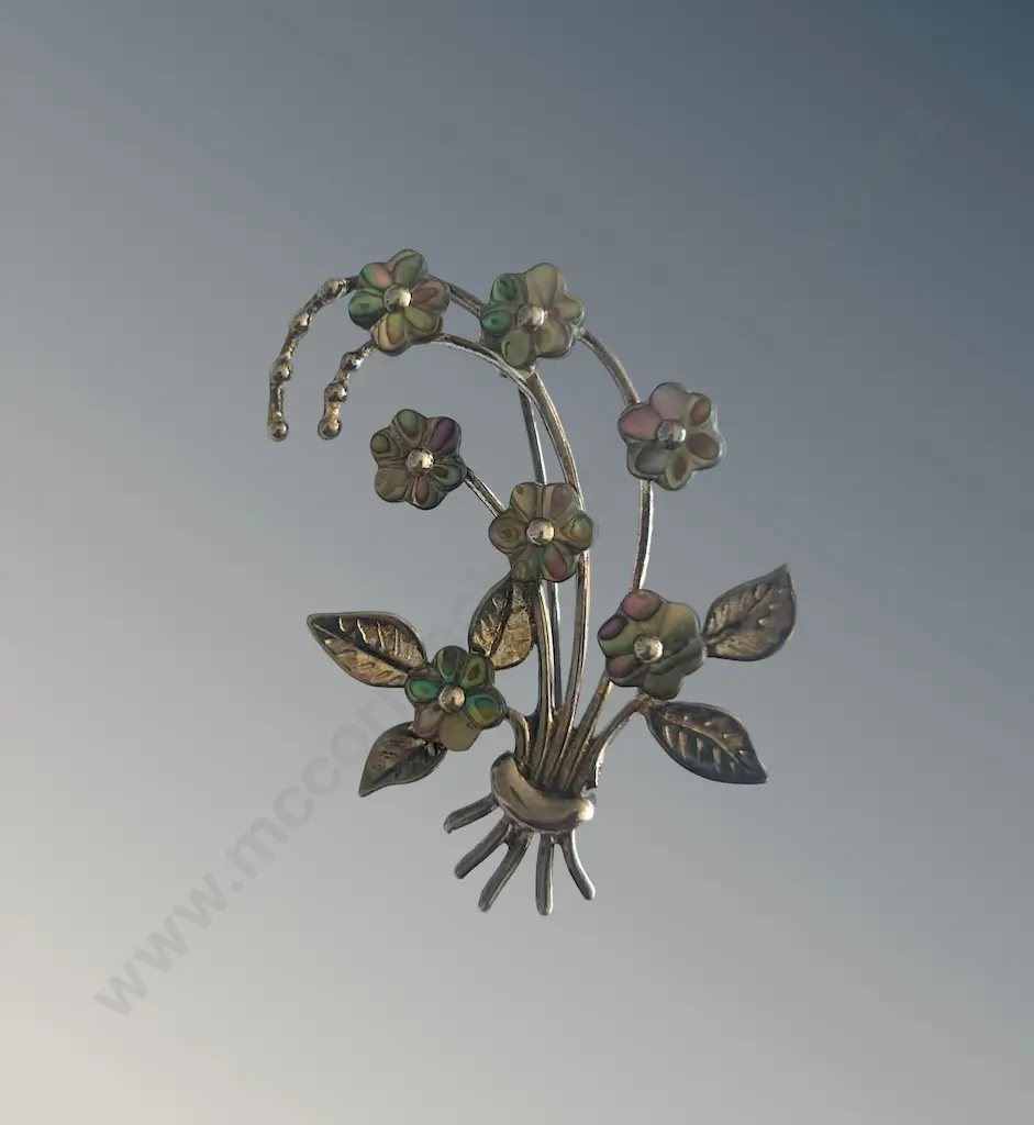 Sterling Silver and Paua Floral Brooch, TW7.7gms Image 1++