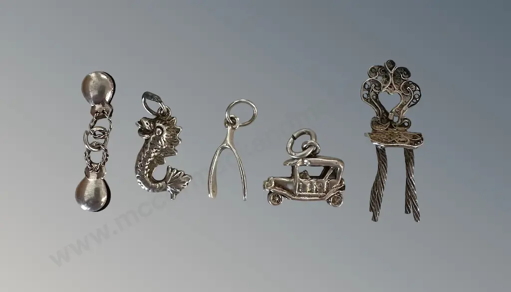 Four Sterling Silver Charms, and a Miniature Chair, TW10.9gms Image 1++