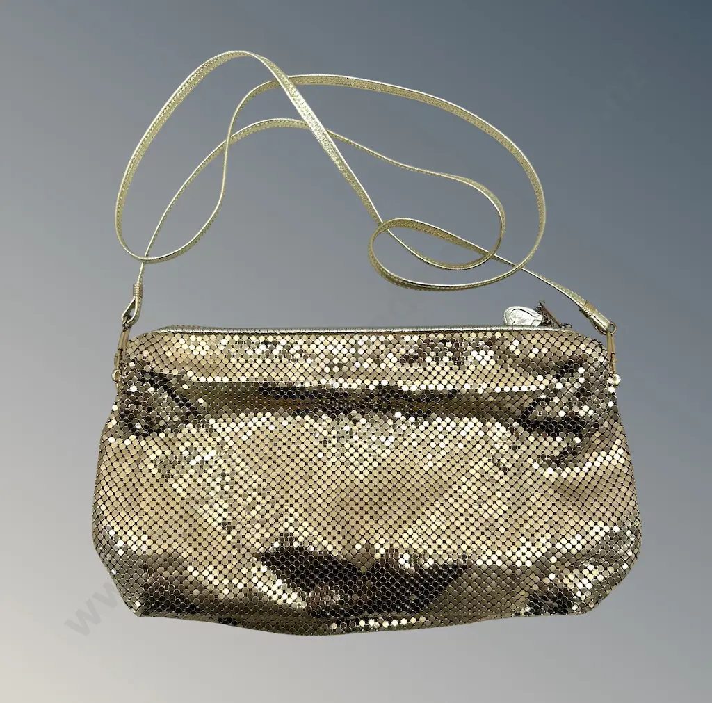 Gold Mesh David Whiting Evening Bag with Shoulder Strap Image 1++