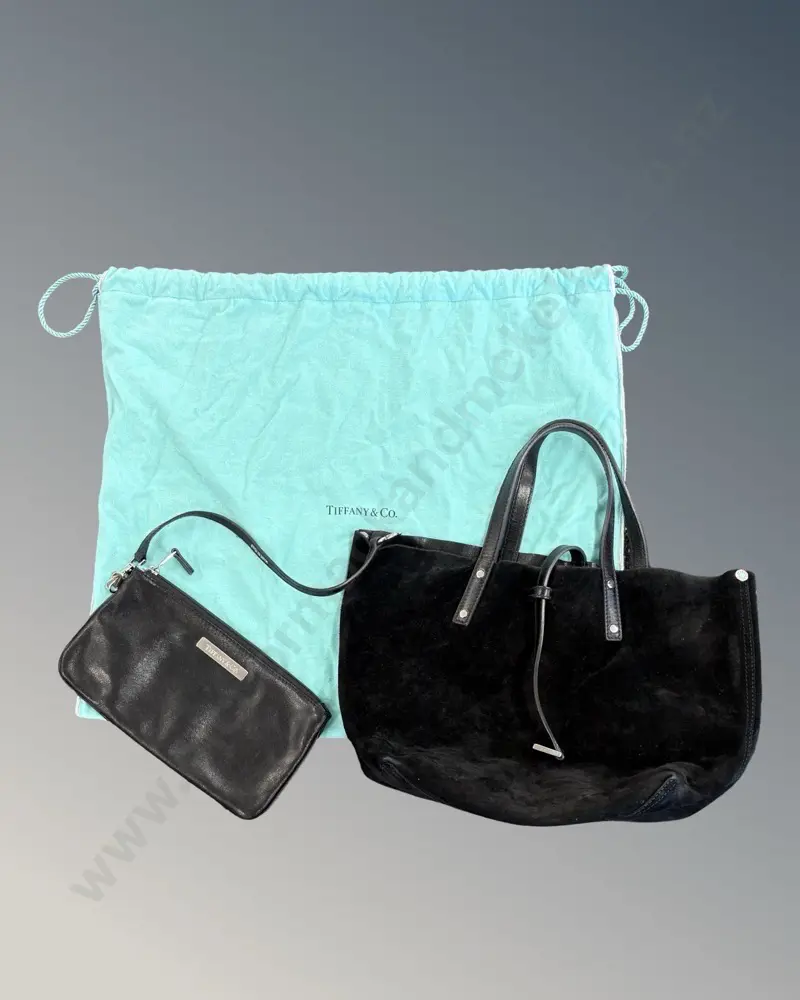 Tiffany & Co. Black Suede Handbag with leather pouch, receipt and dust bag Image 1++