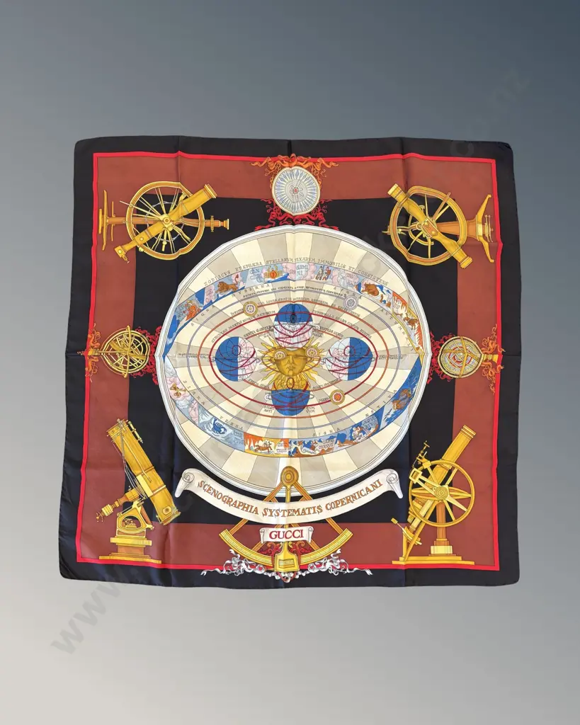 Gucci Italian Silk Scarf - Scenographia Systematis Copernicani 85x85cm Image 1++