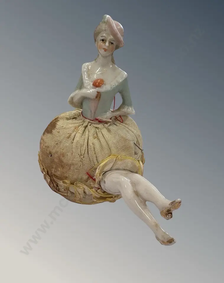 Vintage Porcelain Half Doll Pin Cushion Image 1++