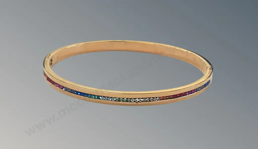 Boxed Multi Stone Channel Set Gold Snap Bangle Image 1++