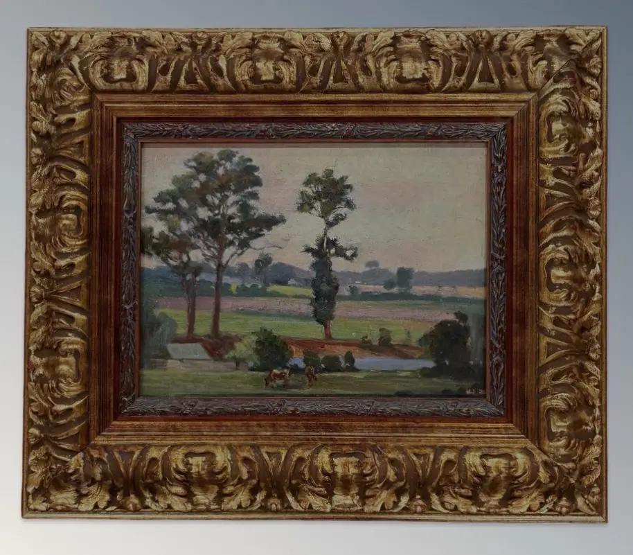 Initialed - Cattle Grazing, oil on board, 210x290mm Image 1++