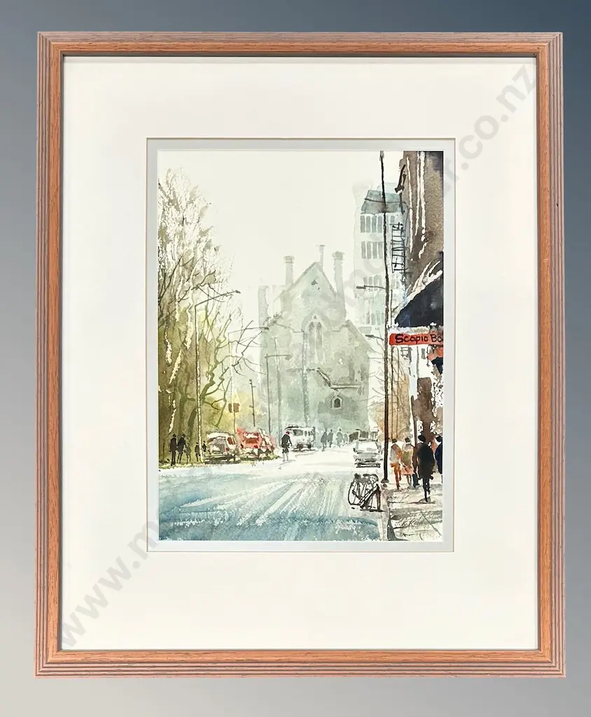 J K Reid - Cathedral, Christchurch, watercolour on paper, 1995, 365x265mm Image 1++