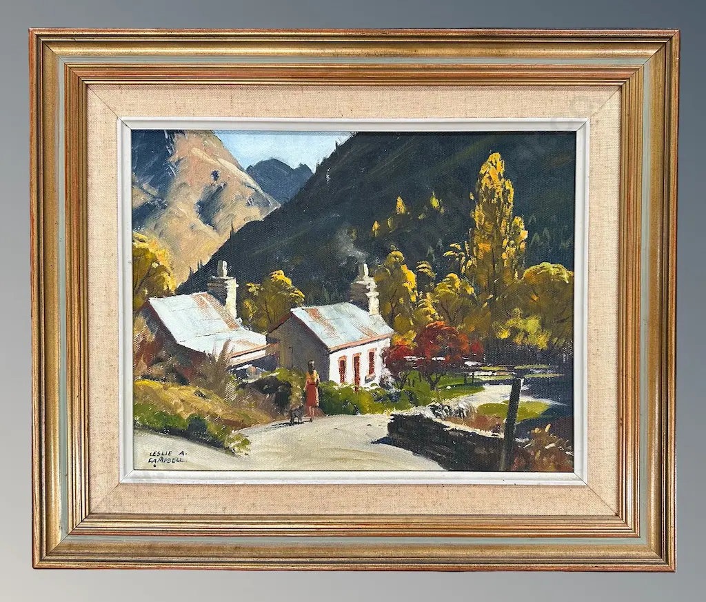 Leslie A Campbell - Arrowtown, oil on board, 340x440mm Image 1++