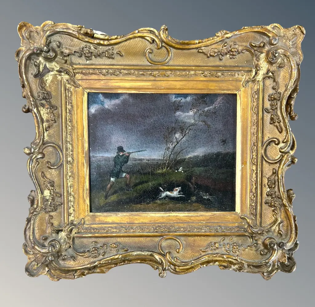Gilt Framed oleograph - Hunting Scene, 105x130mm Image 1++
