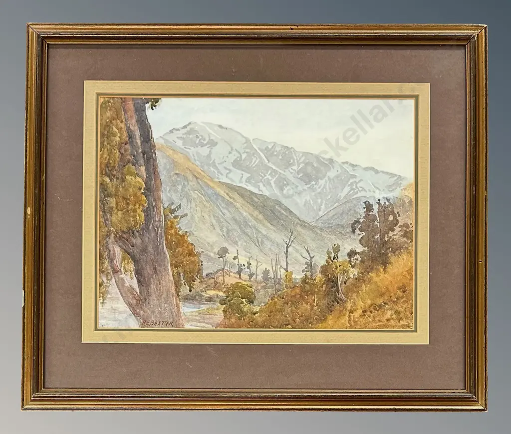 A E Baxter - Snow in the Kaikoura's, watercolour on paper, 275x380mm Image 1++