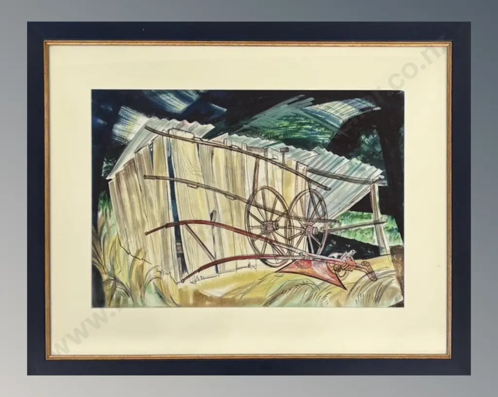 Roy Cowan - Shed and Plough, ink and watercolour, 370x540mm Image 1++
