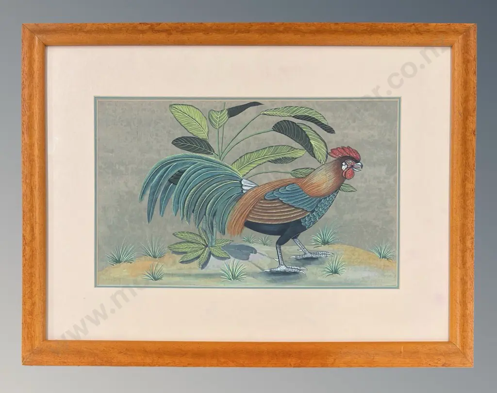 Unsigned - Rooster, Hand Painted on Silk, 265x435mm Image 1++