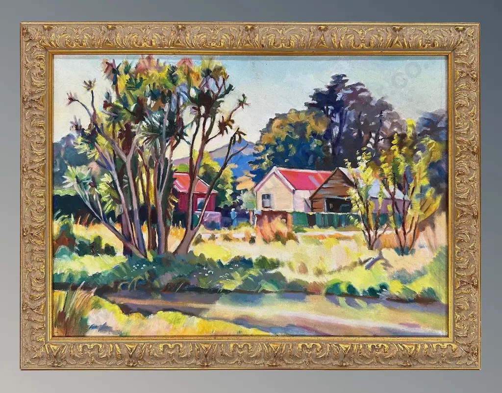Shirley Smeeton Lee - Houses Christchurch, oil on canvas, 340x470mm Image 1++