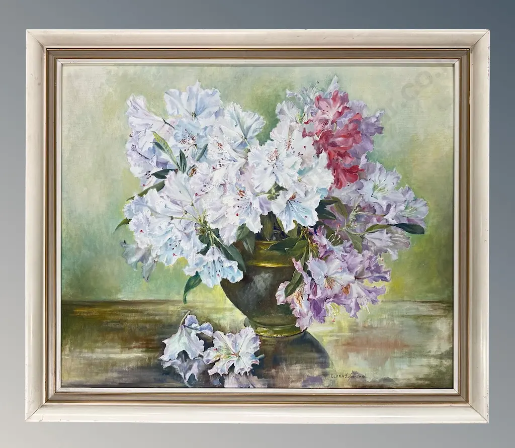 Clara J Whightman - Still Life Rhododendrons, oil on board, 490x600mm Image 1++