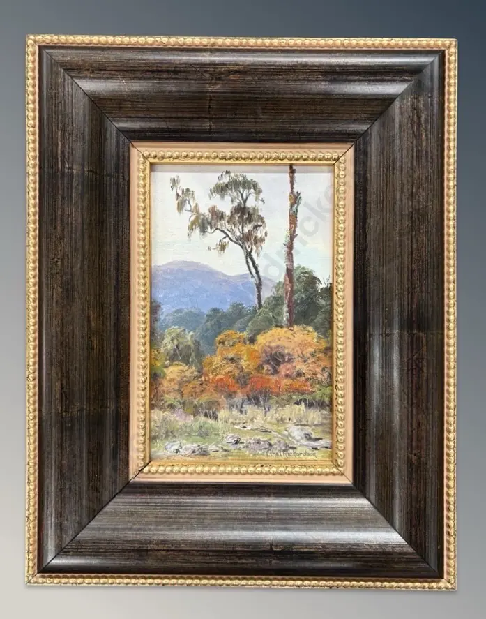 Ethel Richardson - Bush in Autumn, oil on board, 200x120mm Image 1++
