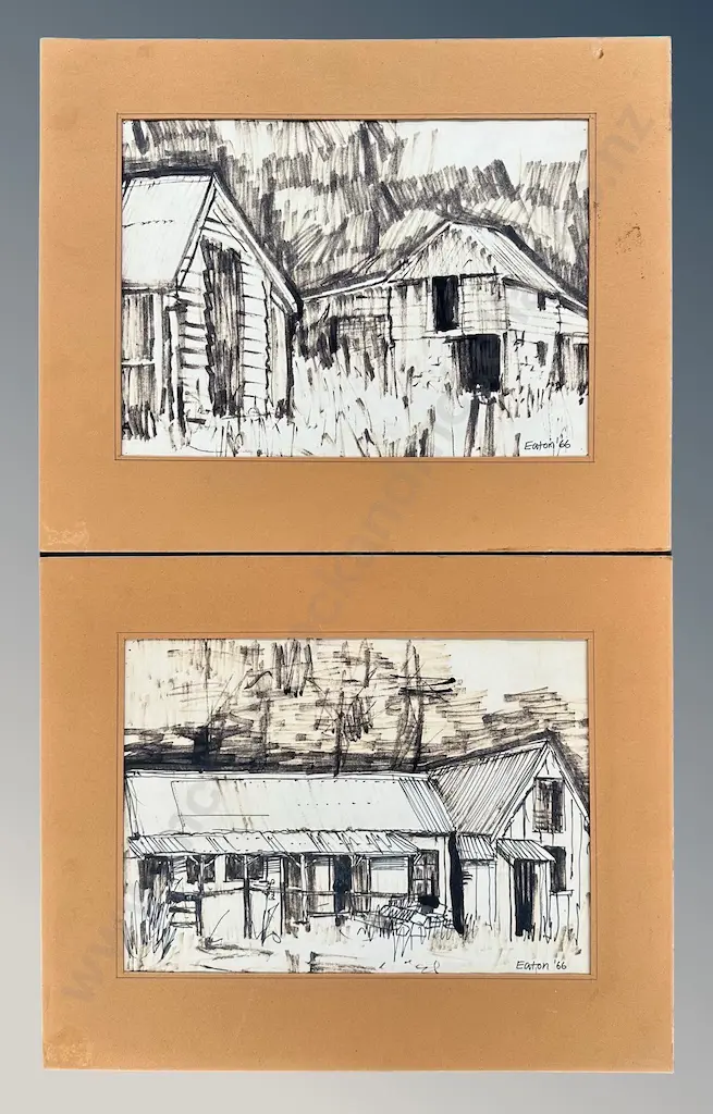Michael Eaton (2) -  Orari Gorge Station & Slab Cottage Cadet Building, 1966  each 265-365mm Image 1++