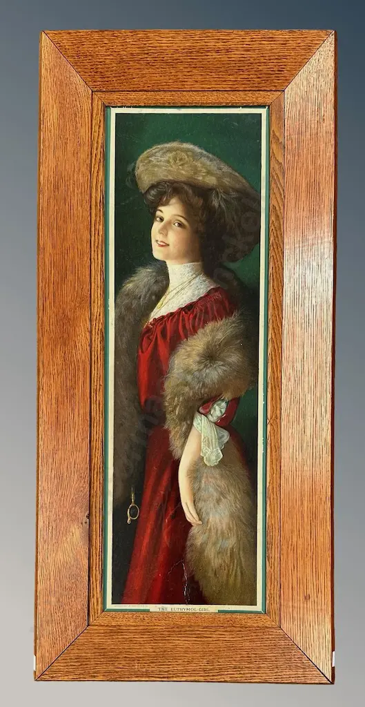 Victorian Advertising Print 'Euthymol Girl' in Oak Frame, 720x230mm Image 1++