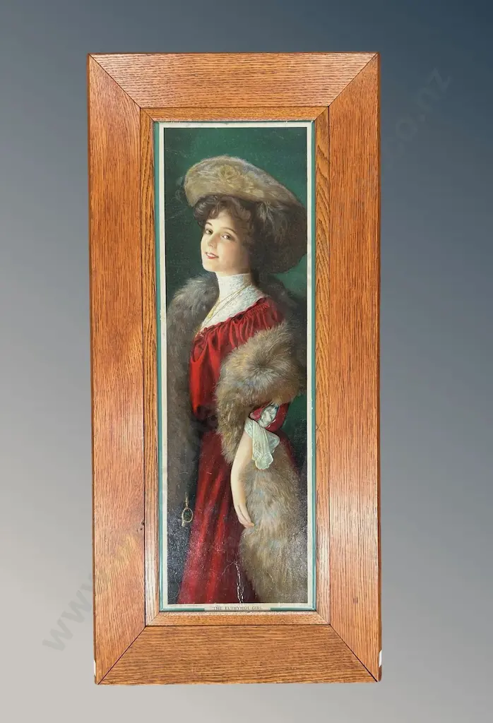Victorian Advertising Print 'Euthymol Girl' in Oak Frame, 720x230mm Image 1++