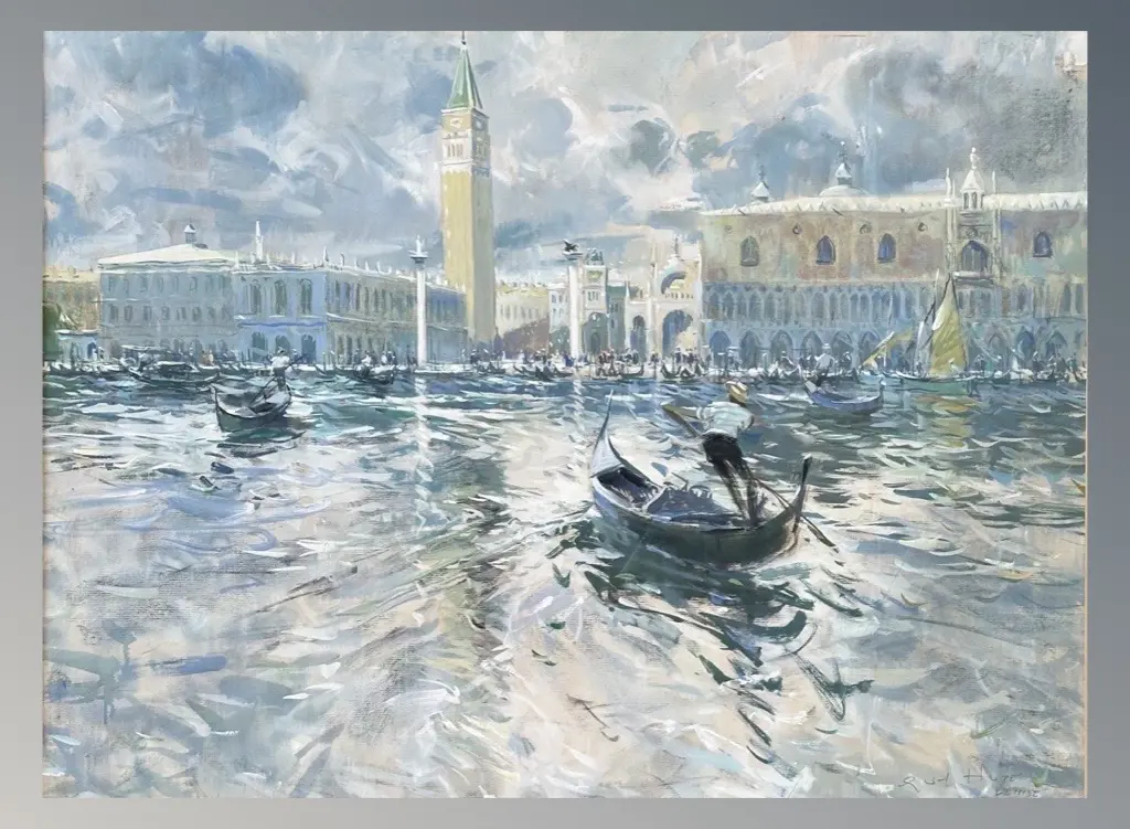 Guy Huze - Venice, gouache on paper, AF glass 630x470mm Image 1++