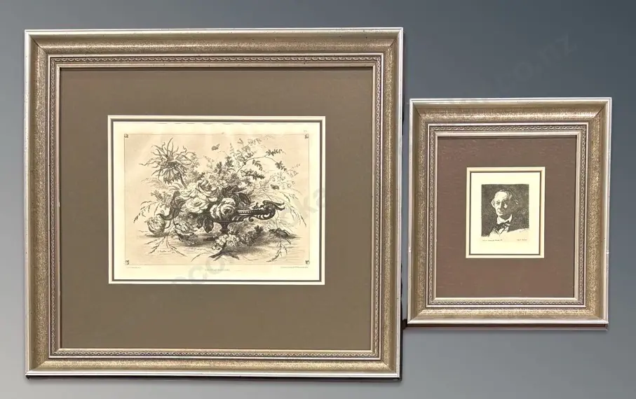 Edouard Manet - Baudelaire De Face, Original Etching (restrike), 125x105mm & J Trouilleux - Fleurs et Papillons, Image 1++